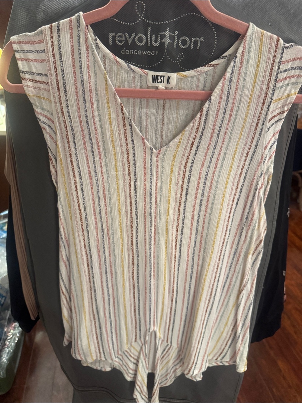Women’s White Multicolor Stripe V-Neck Tie Front Tank